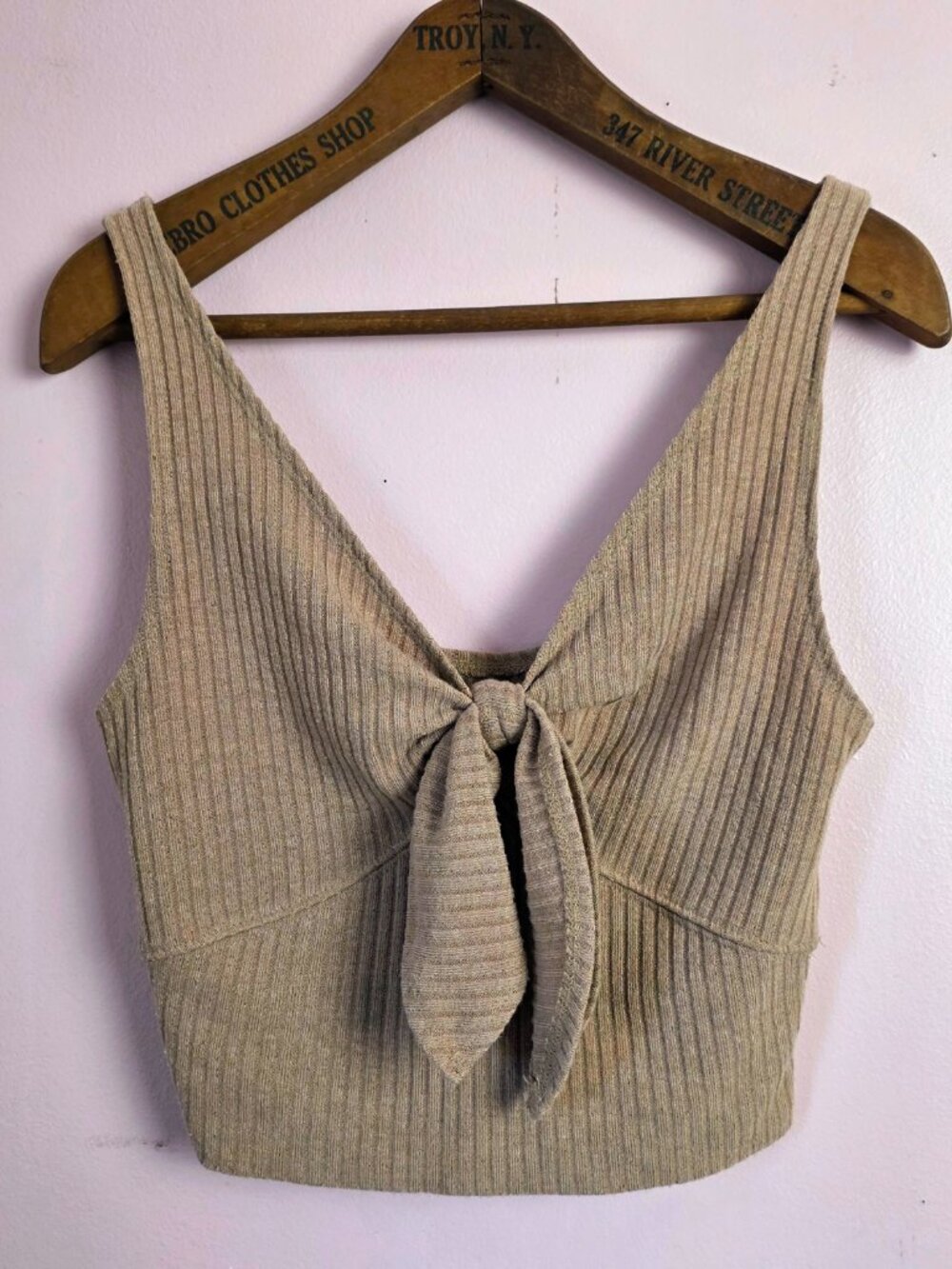 Abercrombie & Fitch Ribbed Tie-Front Tank Top in Tan XS